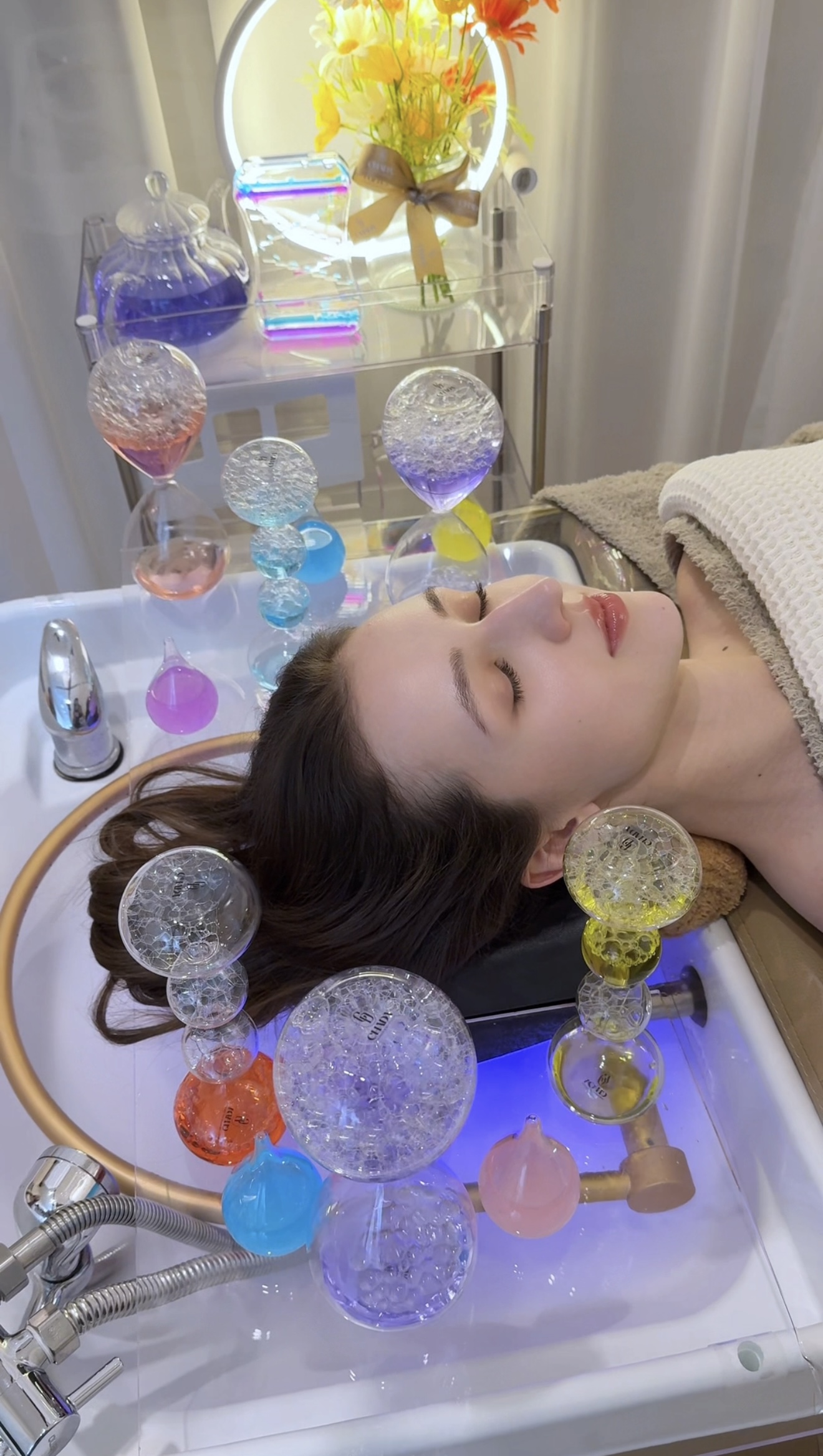 Guest resting during a Chada hair spa session